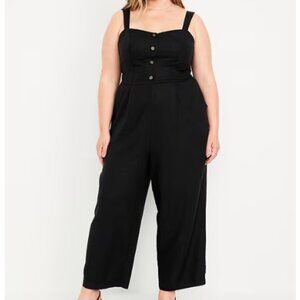 NEW Old Navy Button-Front Linen-Blend Cami Jumpsuit | Black | XXL